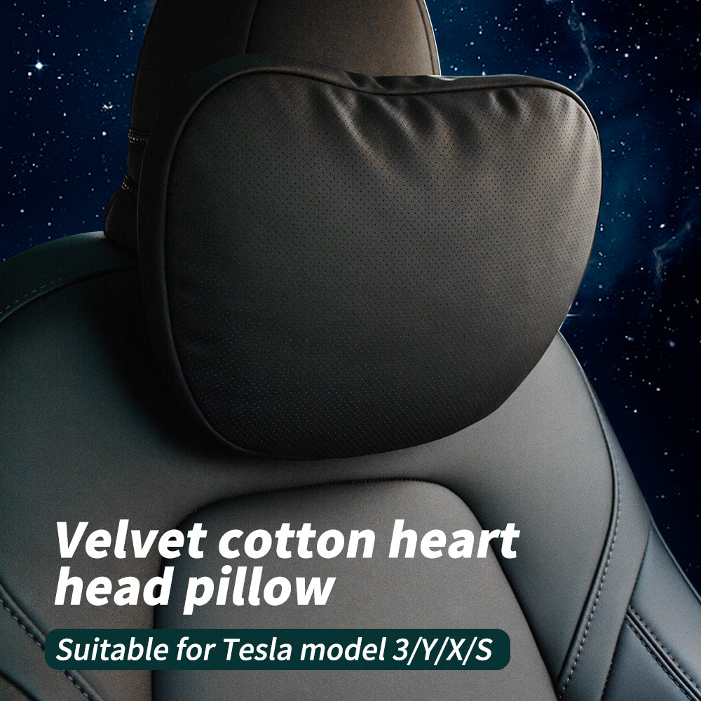 Pack of 2 Black Headrest Pillows Tesla Model 3/Y - Nappa Leather