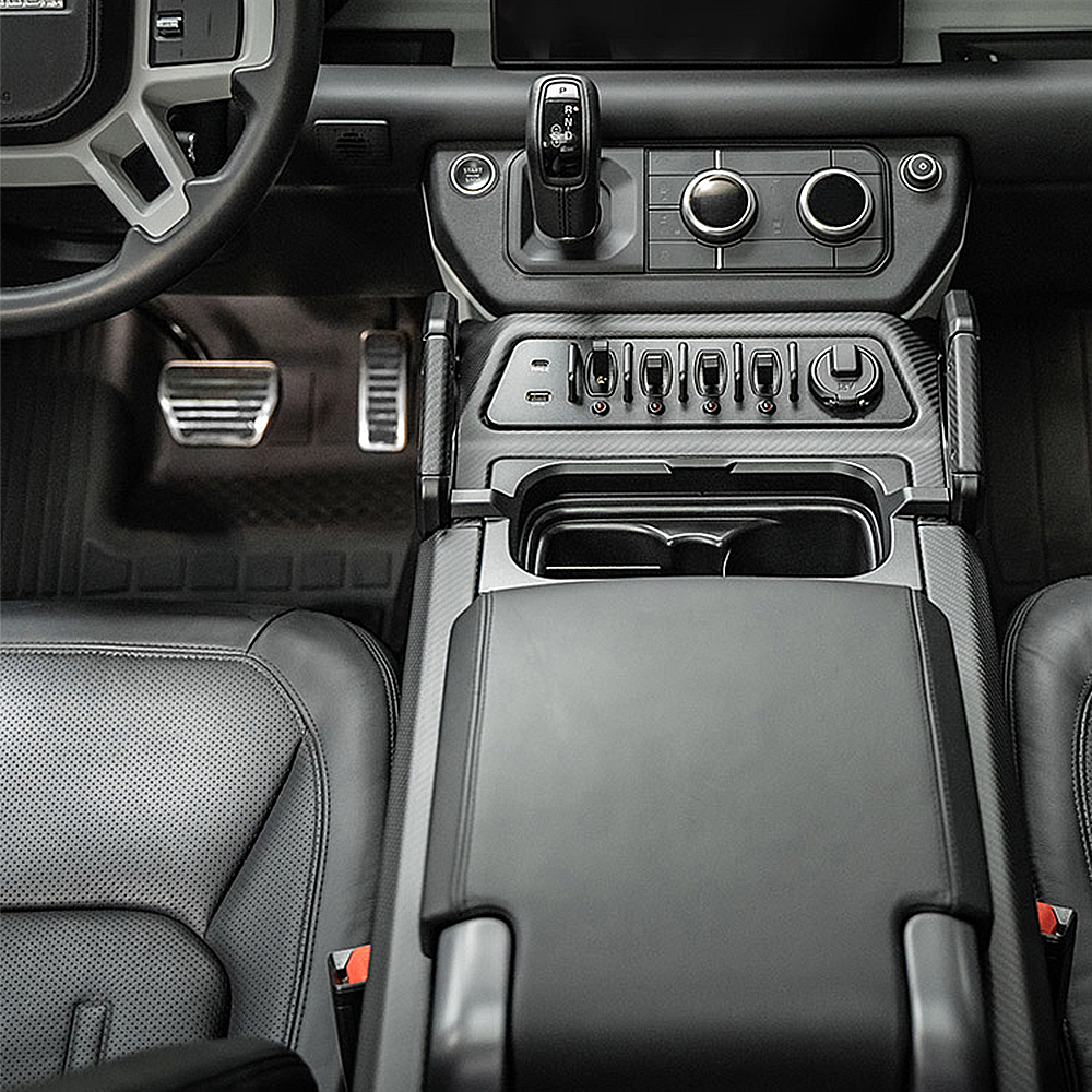 Land Rover Defender 110/90 centre control system, 4-way switch, carbon fibre upholstery, armrests, modified accessories