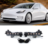 Tesla Model Y/3 Car LED Daytime Running Light Fog Lamp Covers Set