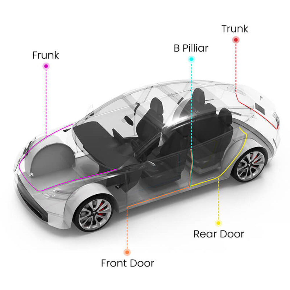 Car Door Seal Strip Kit Soundproof Rubber for Tesla Model S/3/X/Y