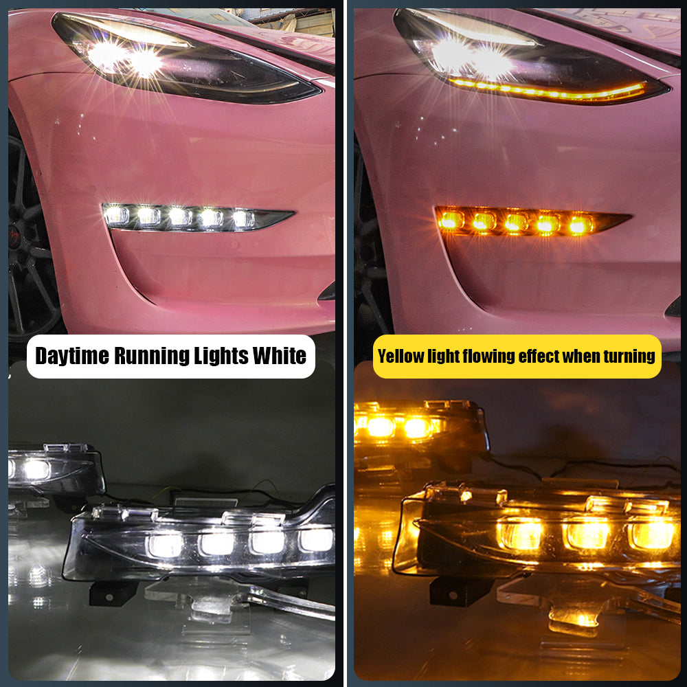 Tesla Model Y/3 Car LED Daytime Running Light Fog Lamp Covers Set